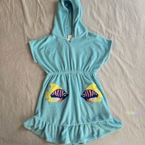 Gymboree Girls Applique Fish Ruffle Cover-Up - Splish-Splash Teal Blue 8
